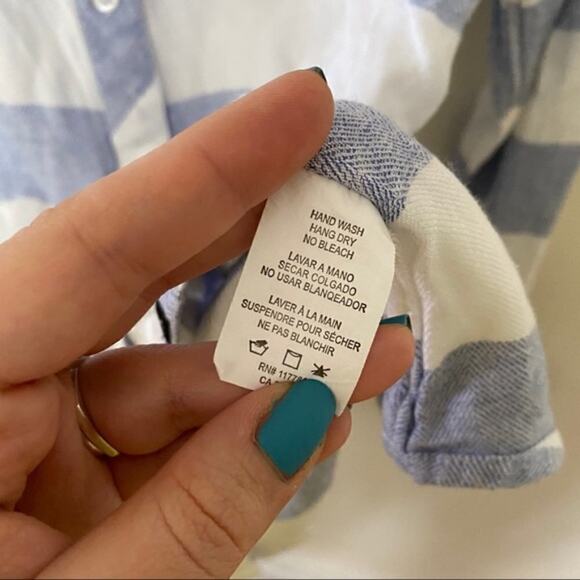 rails blue white thick stripes button up blouse  L - Picture 3 of 8